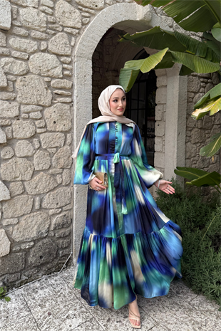 Blanche Düğme Detaylı Elbise - Mavi