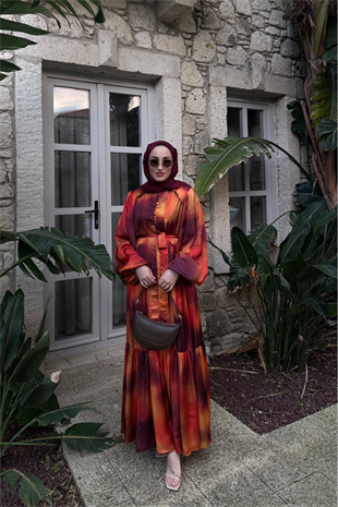 Blanche Düğme Detaylı Elbise - Turuncu