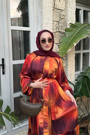 Blanche Düğme Detaylı Elbise - Turuncu