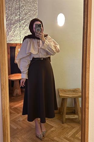 Pelerinli gömlek-bej - vakronline