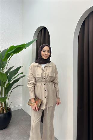 Paria pantolonlu tensel takım-bej