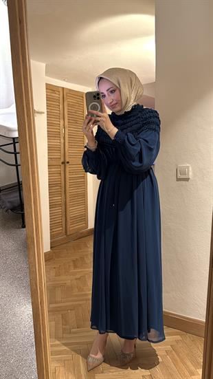 Swan şifon elbise-lacivert - vakronline