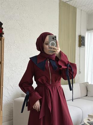 Morina bebe yaka elbise-bordo - vakronline