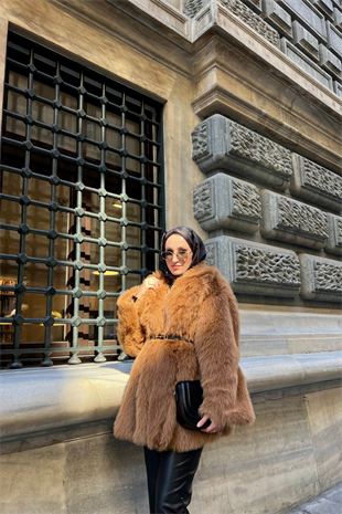 Premi̇um kürk kaban - kahve - vakronline