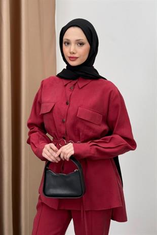 Paria pantolonlu tensel takım-bordo 