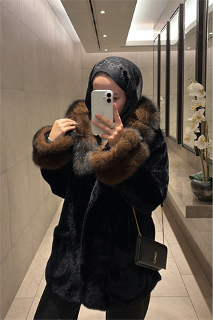 Çift Alpaka Alcantra Siyah Kapüşonlu Kürk