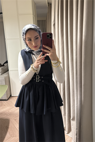 Çift Kemerli Etekli Takım-Lacivert