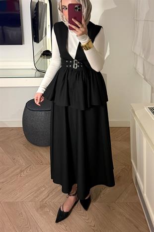 Çift Kemerli Etekli Takım-Siyah