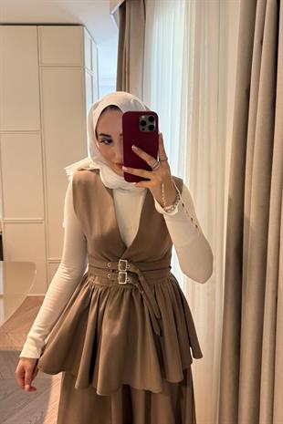 Çift Kemerli Etekli Takım-Vizon