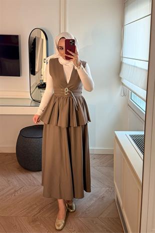 Çift Kemerli Etekli Takım-Vizon