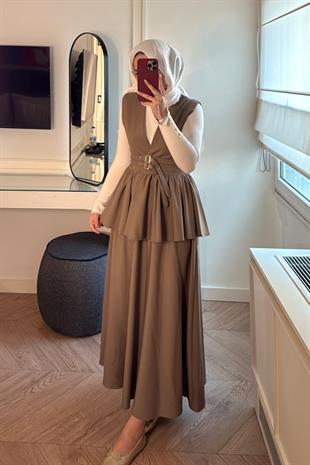 Çift Kemerli Etekli Takım-Vizon