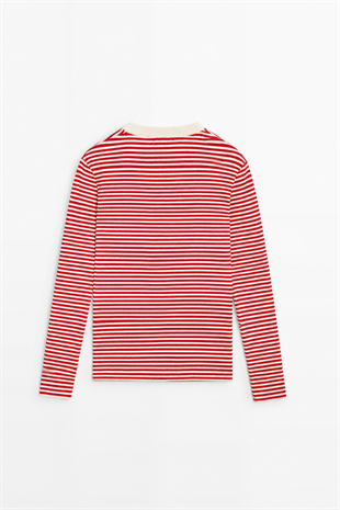 Çizgili Basic Marka Sweat Kırmızı