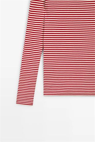 Çizgili Basic Marka Sweat Kırmızı