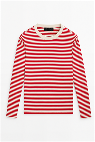 Çizgili Basic Marka Sweat Kırmızı