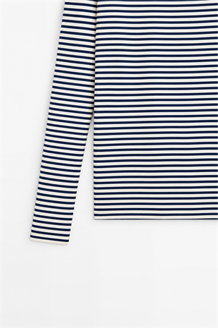 Çizgili Basic Marka Sweat -Lacivert