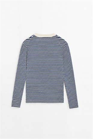 Çizgili Basic Marka Sweat -Lacivert