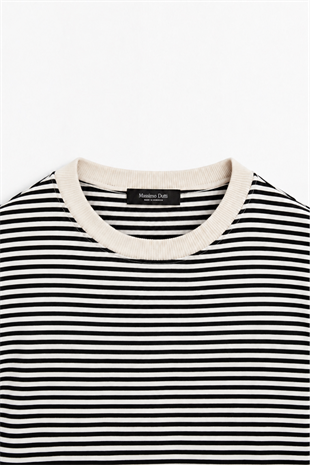 Çizgili Basic Marka Sweat -Siyah