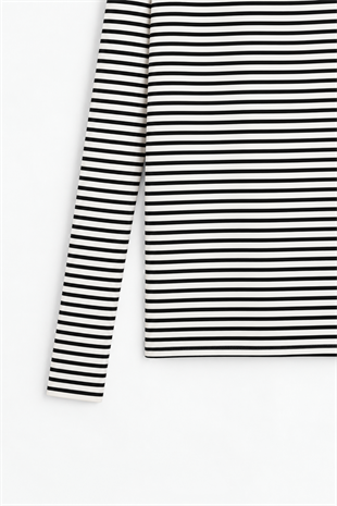 Çizgili Basic Marka Sweat -Siyah