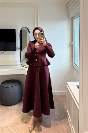 Puf Scuba Etekli Takım-Bordo