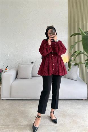 Broşlu Özel Tasarım Ceket-Bordo