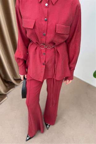 Paria pantolonlu tensel takım-bordo 