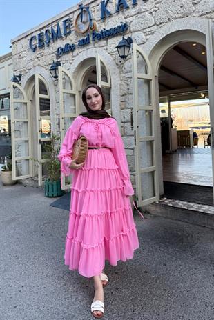 Tesettür Sue Elbise-pembe 