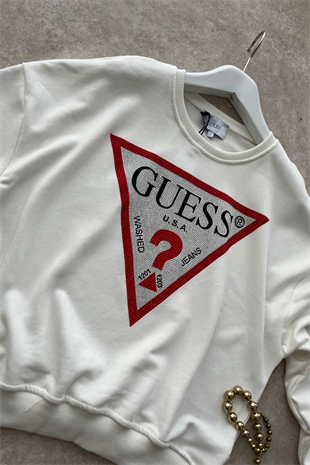 Ges full taşlı sweat-beyaz kırmızı - vakronline