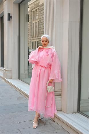 Summer balon kol premium takım pembe - Vakronline