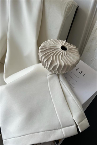 Paçası Yırtmaçlı Scuba Pantolon-Beyaz