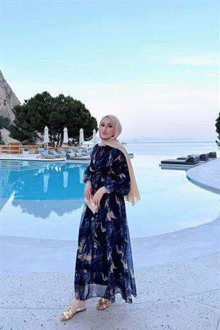 Laide astarlı elbise-lacivert - vakronline