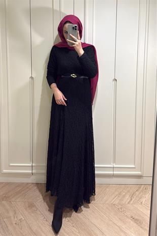 Dantelli Elbise-Siyah