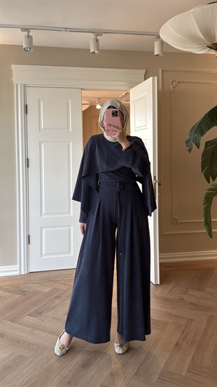Darcy Pelerinli Pantolonlu Takım Lacivert 