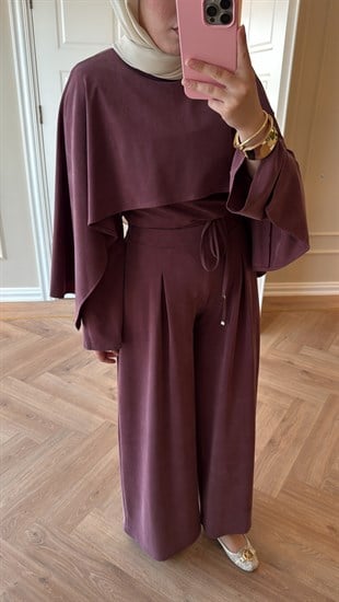 Darcy Pelerinli Pantolonlu Takım Mürdüm