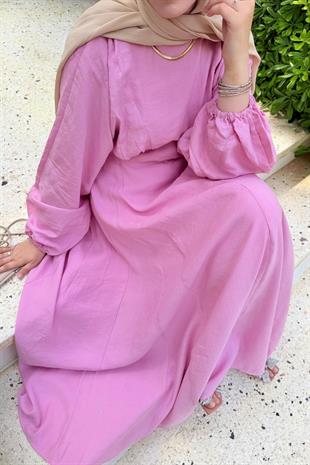 Caren reglan kol pembe elbise - Vakronline