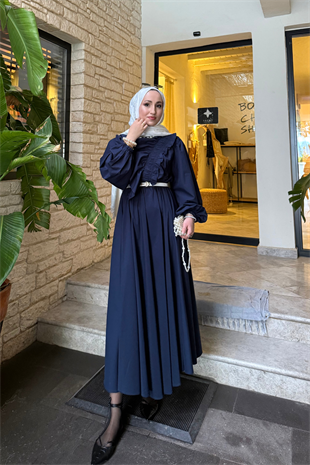 Movila tasarım elbise-lacivert - vakronline