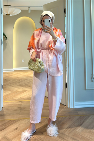 Denya Pantolonlu Takım - Pembe 