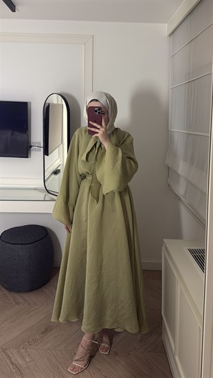 Dessy Volan Detay Elbise - Fıstık Yeşili