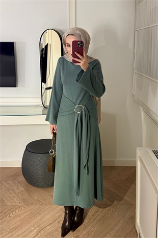 Diana Önden Bağlamalı Triko Elbise-Çağla