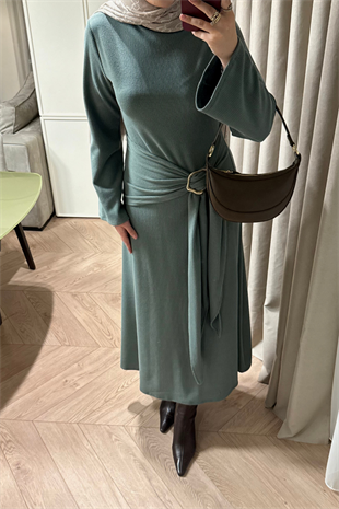 Diana Önden Bağlamalı Triko Elbise-Çağla