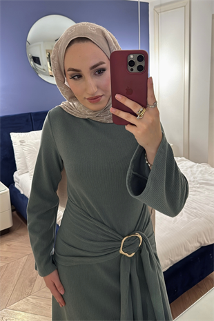 Diana Önden Bağlamalı Triko Elbise-Çağla