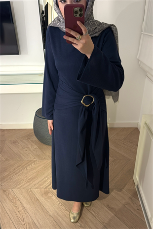 Diana Önden Bağlamalı Triko Elbise-Lacivert