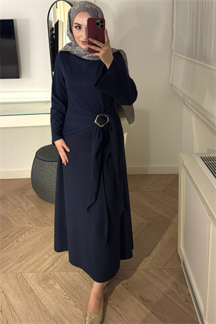 Diana Önden Bağlamalı Triko Elbise-Lacivert