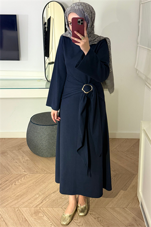 Diana Önden Bağlamalı Triko Elbise-Lacivert