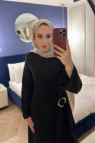 Diana Önden Bağlamalı Triko Elbise-Siyah