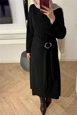 Diana Önden Bağlamalı Triko Elbise-Siyah
