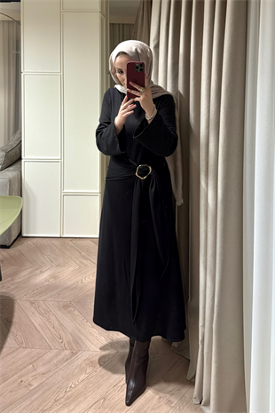 Diana Önden Bağlamalı Triko Elbise-Siyah
