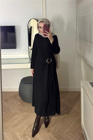 Diana Önden Bağlamalı Triko Elbise-Siyah
