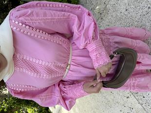 Dantel Detaylı Elbise-pembe