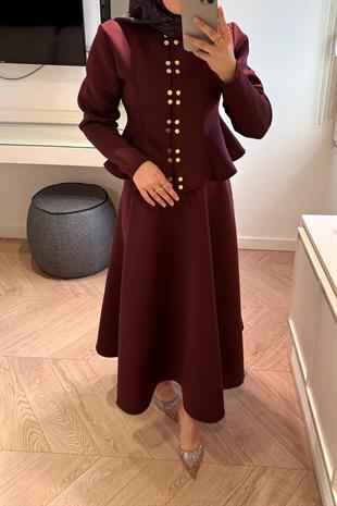 Puf Scuba Etekli Takım-Bordo