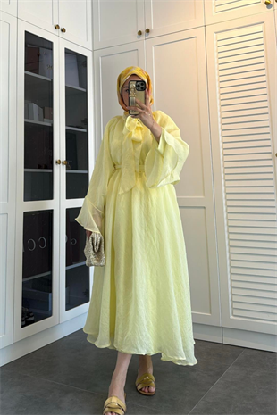 Summer balon kol premium takım butter yellow - Vakronline